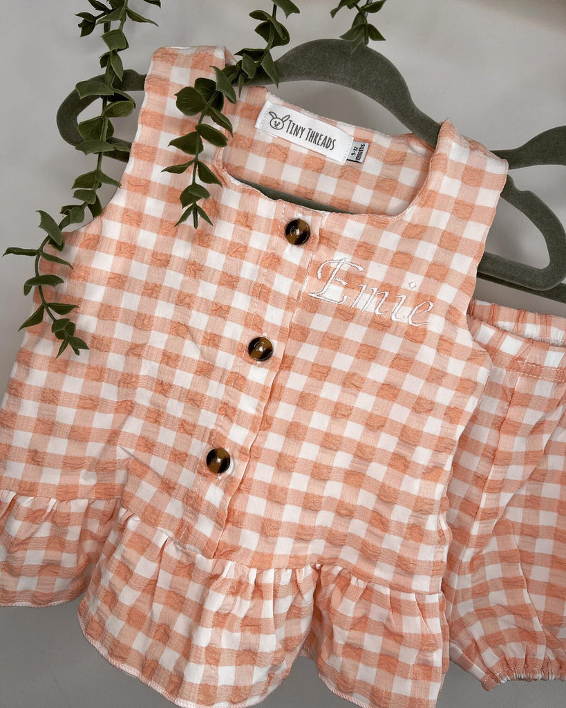 Gingham Buttoned Blouse & Shorts Set