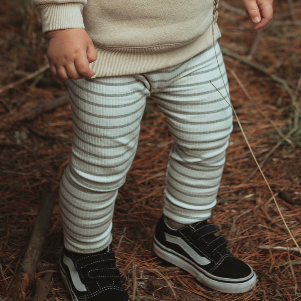Grey Striped Ribbed Leggings