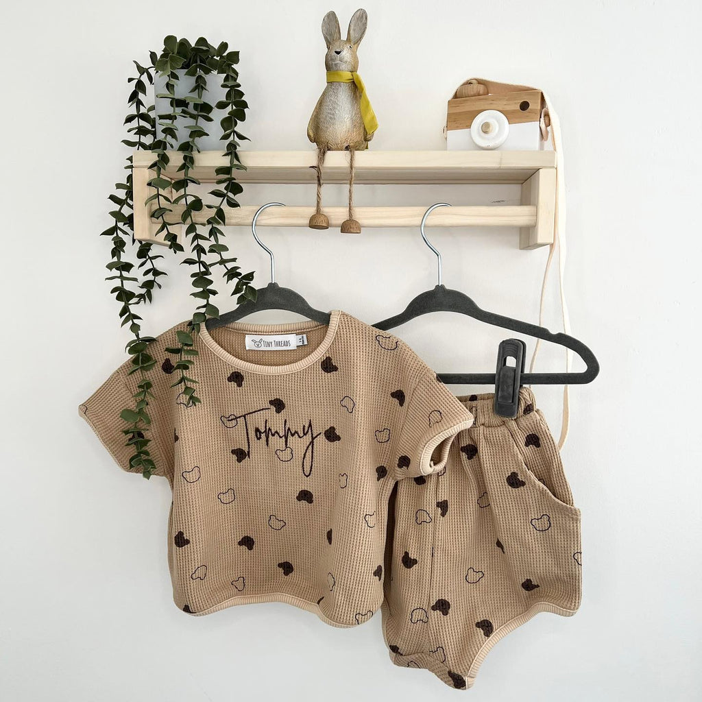 Bear Waffle Knit Set - Brown