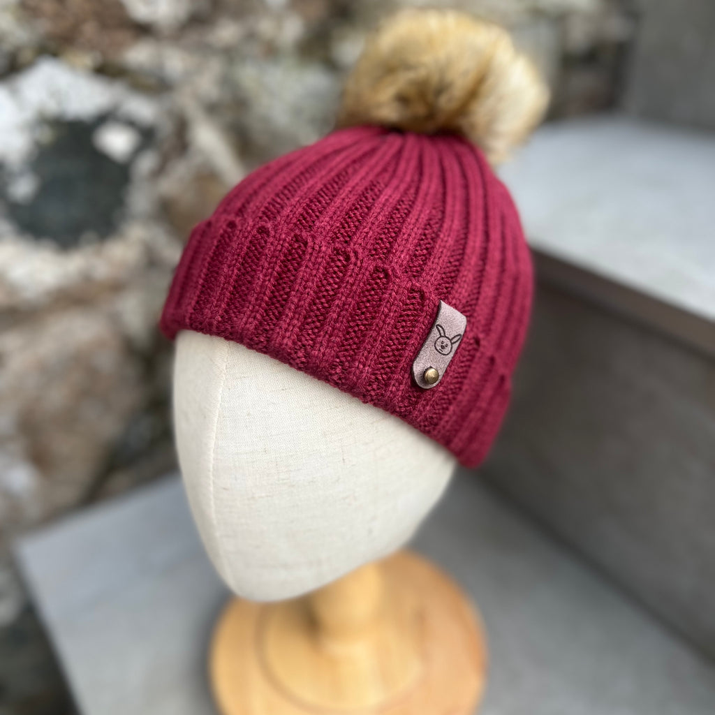 Burgundy Knit Bobble Hat