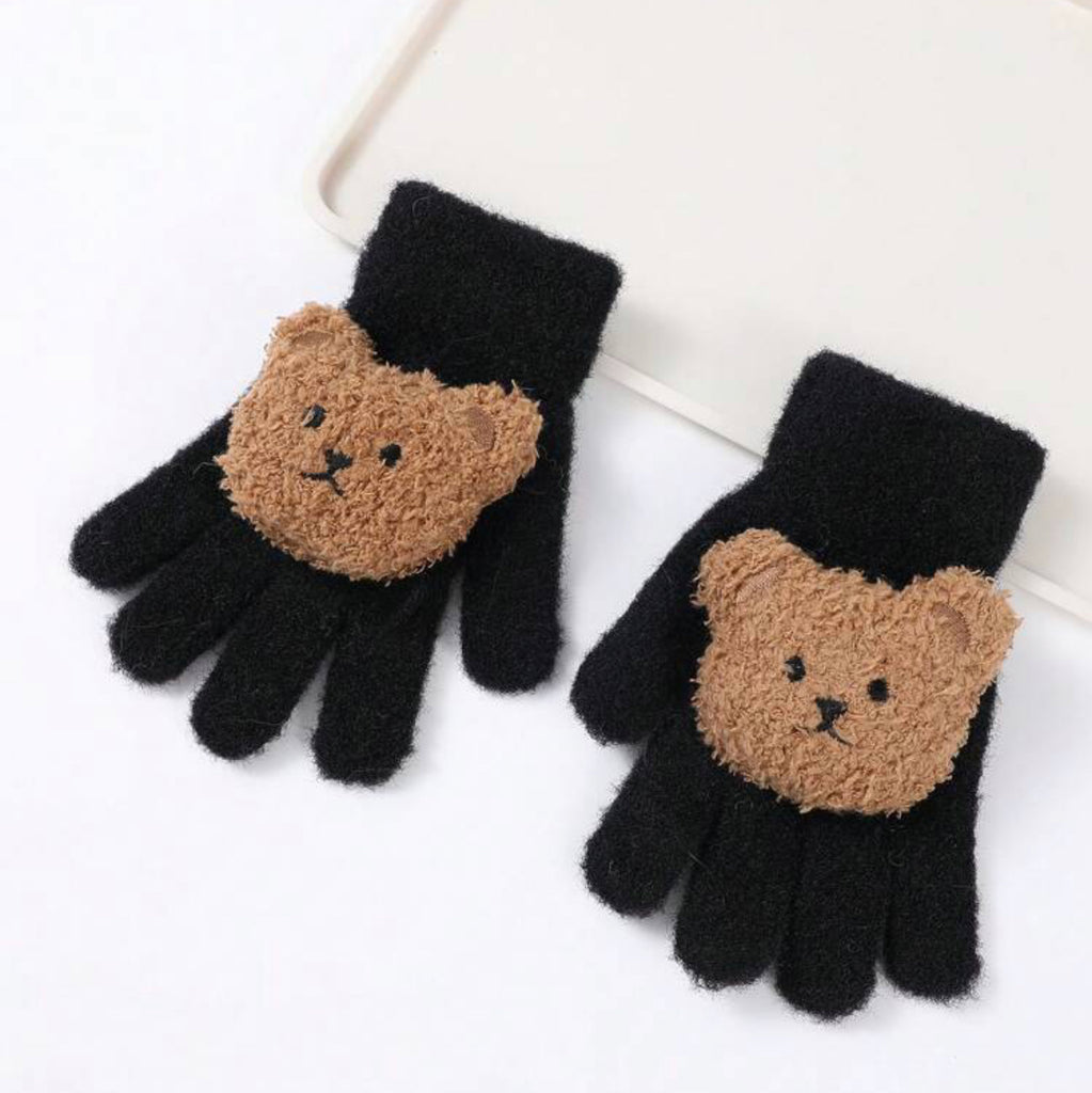 Teddy Bear Gloves - Black