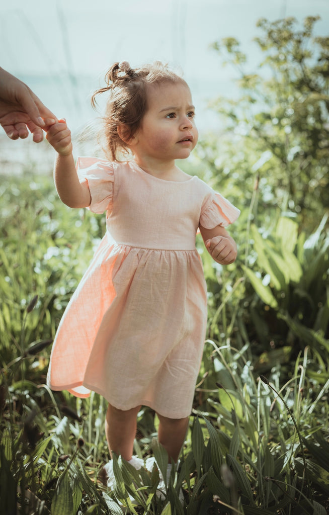 TIE-BACK LINEN DRESS - BLUSH