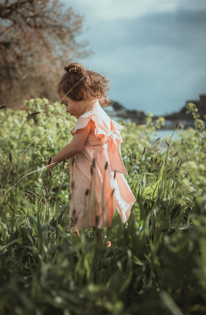 TIE-BACK LINEN DRESS - BLUSH