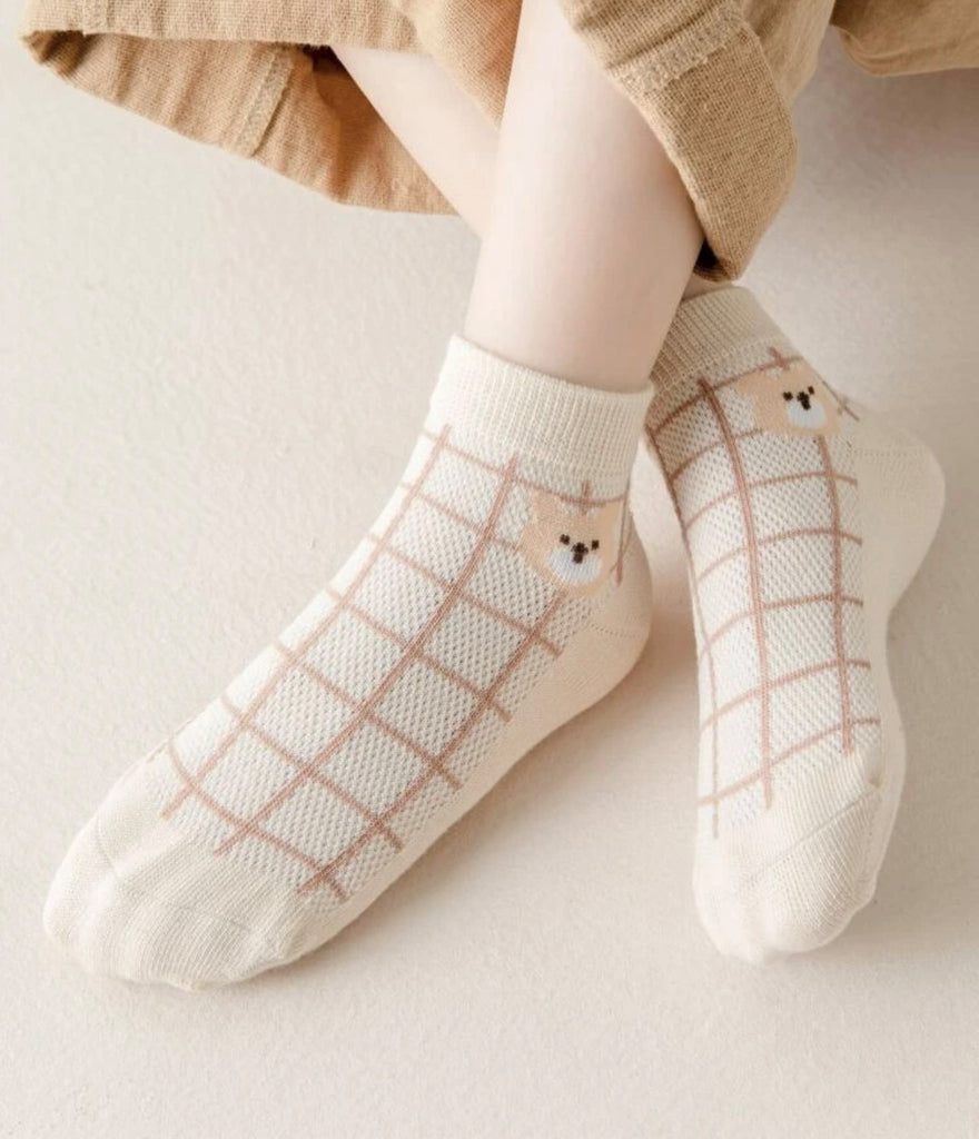 Bear Ankle Socks - Beige