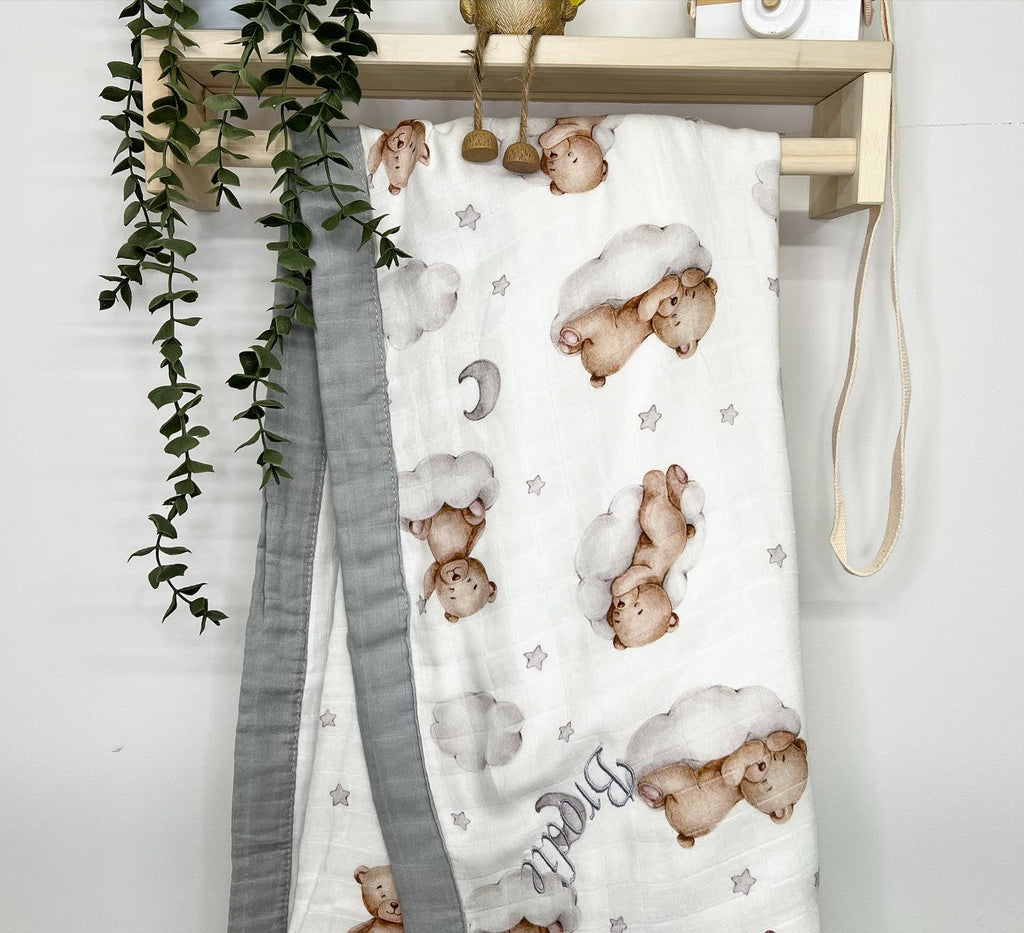 Teddy Bear Print Muslin Blanket