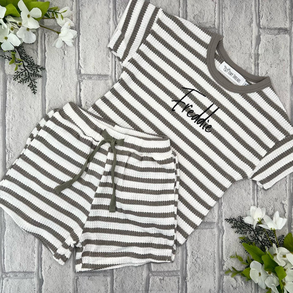 Stripe Waffle Knit T-shirt & Shorts Set