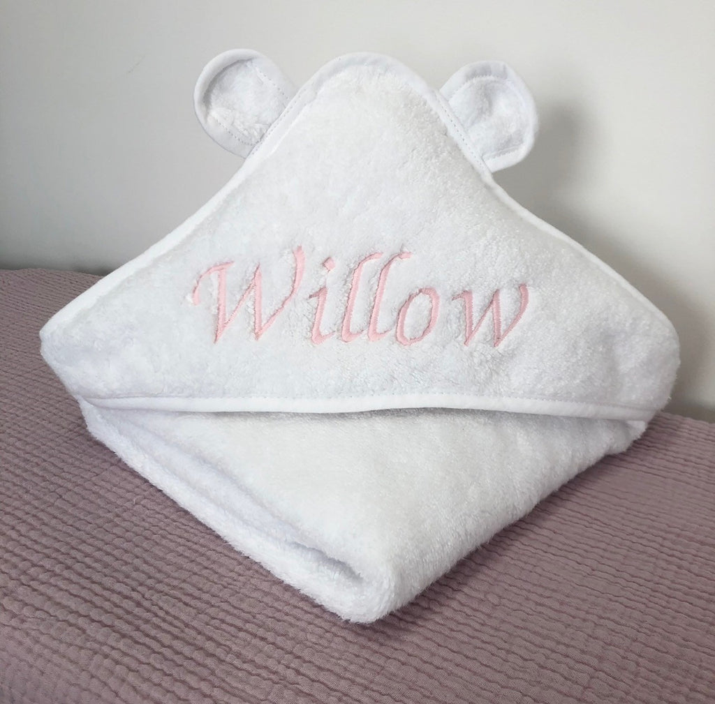 White Personalised Hooded Towel - Name only