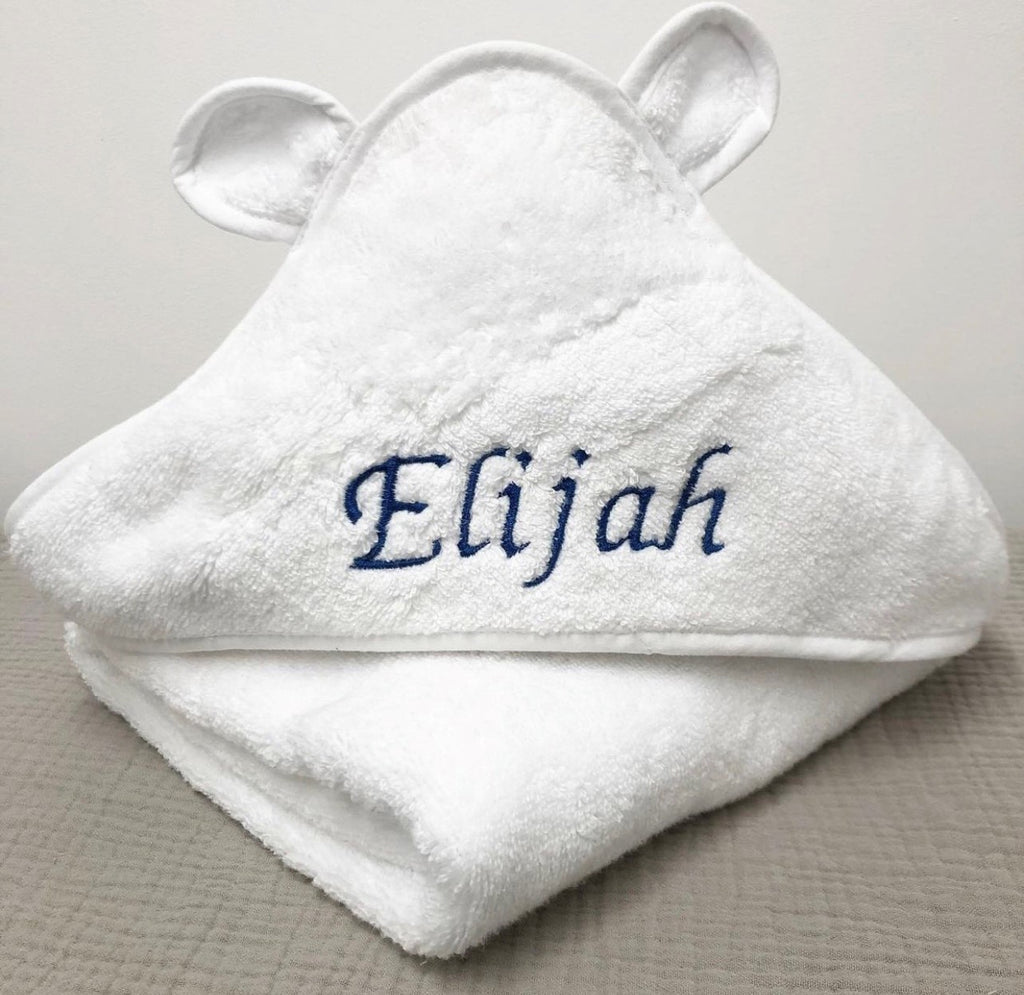 White Personalised Hooded Towel - Name only