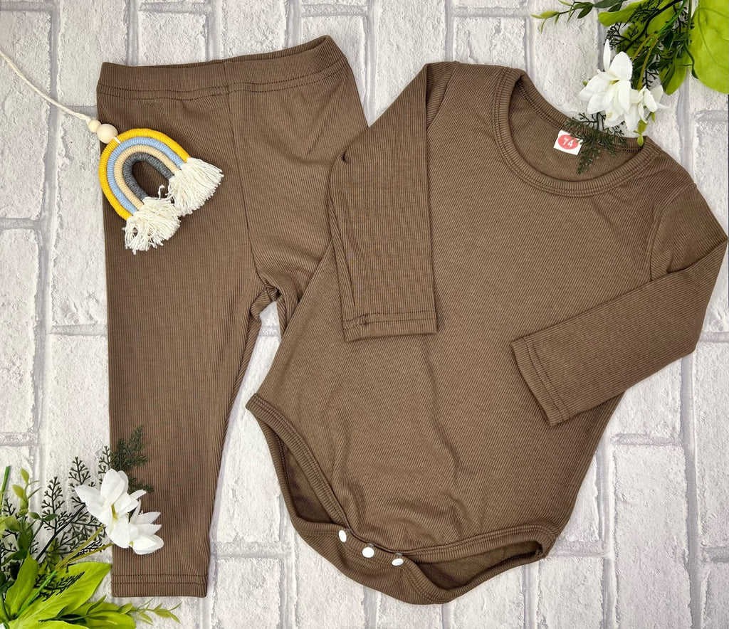 Ribbed two-piece set Brown